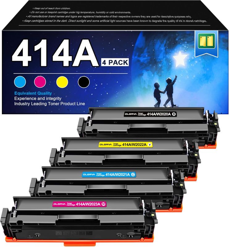 Photo 1 of 414A Toner Cartridge 4 Pack (with Chip) - 414X Replacement for HP 414A HP 414X, Compatible with HP Color Laserje Pro MFP M479fdw Toner, Color Laserje Pro M454dw M454dn M480f M455dn Printer | W2020A
