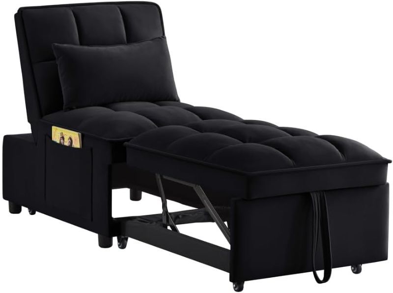 Photo 1 of 4 in1 Multi-Function Single Sofa Bed with Storage Pockets,Tufted Single Pull-Out Sofa Bed with Adjustable Backrest and Pillows,Convertible Chaise Lounge,Black (Taupe + Velvet + Foam + 1 Seat)
