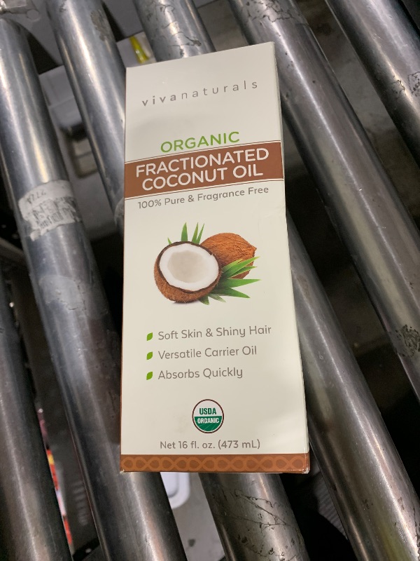 Photo 1 of Viva Naturals Organic Fractionated Coconut Oil - Skin & Hair Moisturizer, Relaxing Massage and Body Oil, Carrier Oil for Essential Oils Mixing, Pure Non-Greasy Coconut Oil for Skin and Hair, 16 fl oz