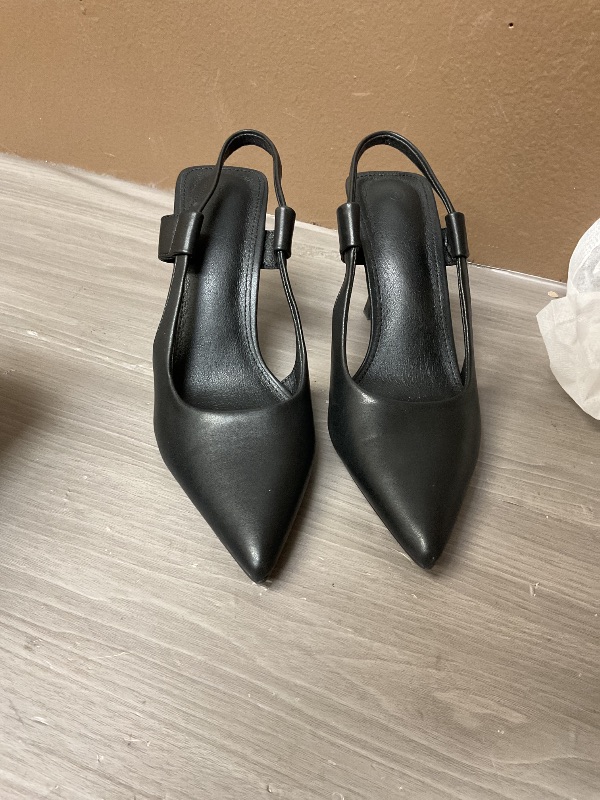Photo 1 of Coutgo Womens Slingback Heels Pumps Closed Pointed Toe Slip-on Kitten Heels Sandals Party Prom Dress Pump Shoes Black size 8 