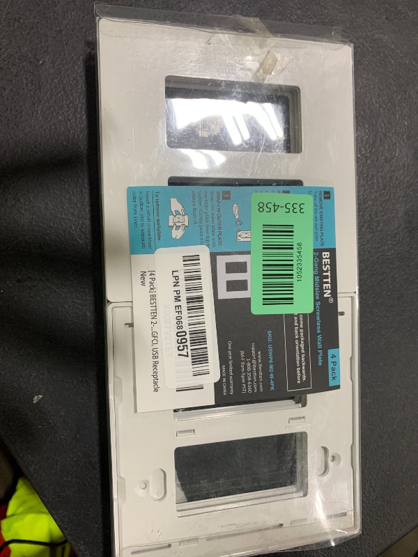 Photo 1 of [4 Pack] BESTTEN 2 Gang Screwless Decorative Wall Plate, Mid-Size H4.88" x W4.93", USWP6 Gloss Snow White, Faceplate Cover for Decorator Receptacle Outlet & Switch, UL Listed