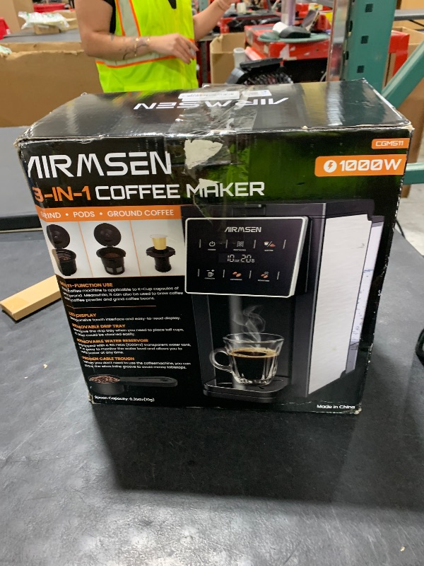 Photo 1 of AIRMSEN Grind & Brew Coffee Maker with Grinder - Single Serve Machine Compatible with K-Cup Pods & Ground, 1000W Fast 6-14oz Brewer, Descaling Alert, Touchscreen & 50oz Removable Tank (Large)