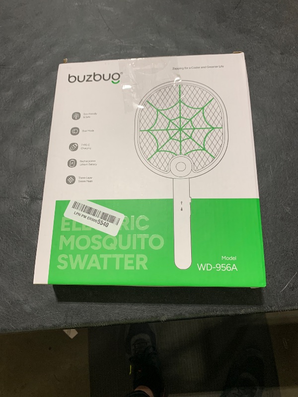Photo 1 of Buzbug Electric Fly Swatter, Type-C Rechargeable Mosquito Swatter, Foldable, Dual Handheld and Auto Zap Mode, 3800V Powerful Instant Bug Zapper Racket, Mosquito Bat for Indoor Outdoor Camping -WD956A
