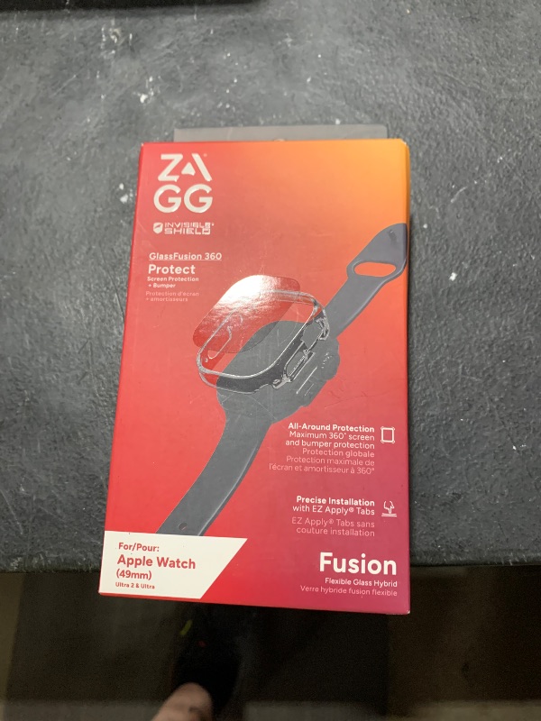 Photo 1 of ZAGG InvisibleShield Glass Fusion 360 for Apple Watch Ultra 3/ 2/ 1, Watch Size: 49mm Face, Integrated Bumper and Flexible Hybrid Screen Protector for 360-degree protection – Smudge Resistant - Clear Bumper