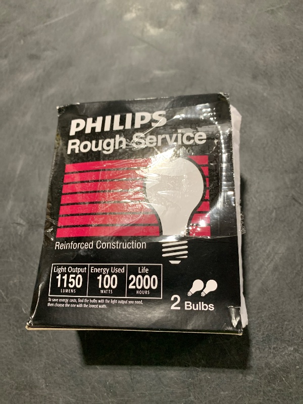 Photo 1 of PHILIPS 100W A19 Medium Base Frosted Rough Service Light Bulbs - 2 Pack