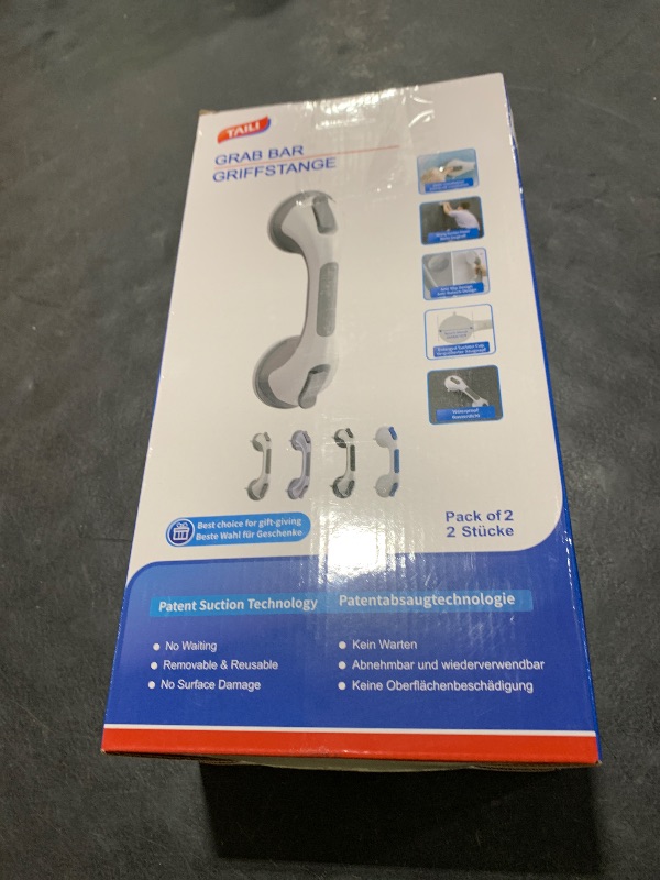 Photo 1 of TAILI Shower Grab Bar, 2 Pack 12 Inch Suction Grab Bars for Bathtubs and Showers for Elderly, Shower Handle for Seniors Bathroom Safety Grip, No Drilling Removable,Grey