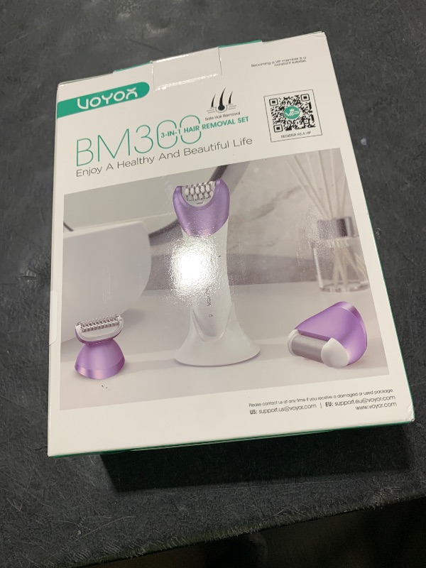 Photo 1 of VOYOR Epilator for Women, Cordless Epilators Hair Removal for Women, 3 in 1 Hair Removal Device for Leg Arm Face with 30 Tweezers, Rechargeable Wet & Dry Electric Lady Shaver & Trimmer BM300 (Purple)