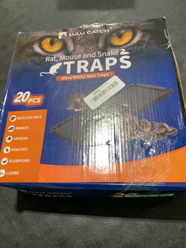 Photo 1 of LULUCATCH Sticky Mouse Trap, 20 Pack Large Glue Traps, Pre-Baited Heavy Duty Non-Toxic Bulk Glue Boards Mouse Traps Indoor for Mice, Snakes, Rat, Insects, Cockroaches & Spiders, Pet Safe Easy to Use