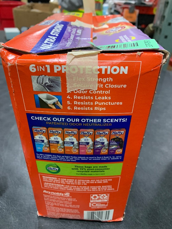 Photo 1 of Hefty Ultra Strong 13 Gallon Trash Bags, Tall Kitchen Trash Bags 13 Gallon Size, Drawstring Closure, Continuous Odor Control, White, Lavender and Sweet Vanilla Scent, 110 Bags