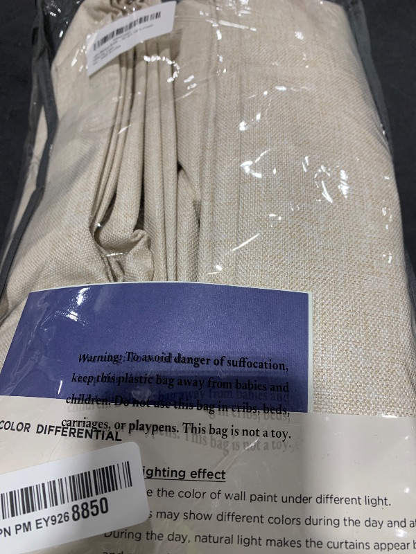 Photo 1 of 100% Blackout Shield Linen Blackout Curtains for Bedroom 108 Inches Long, Back Tab/Rod Pocket Living Room Drapes, Thermal Insulated Blackout Curtains 2 Panels Set, 50" W x 108" L,Cream