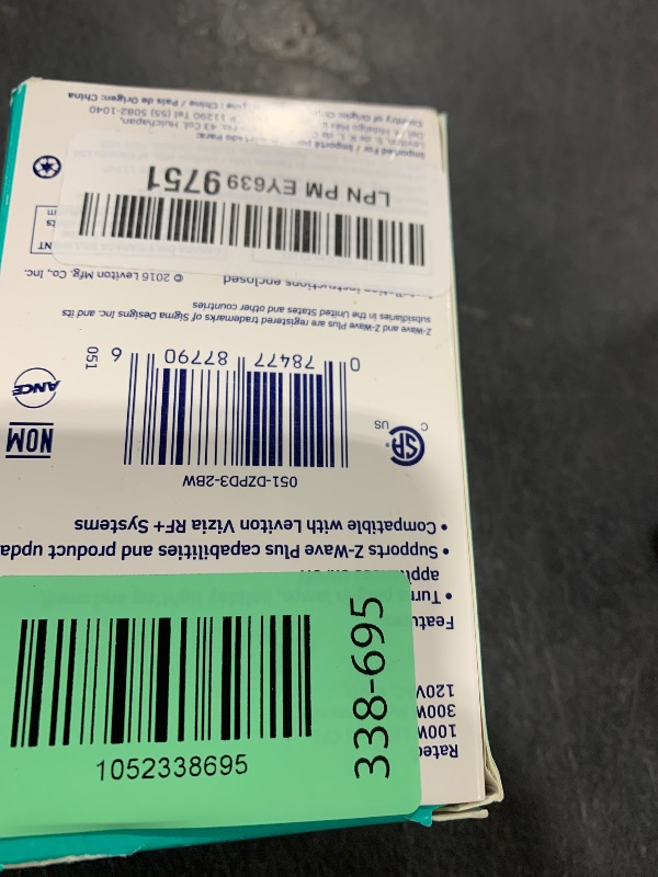 Photo 1 of Leviton Decora Smart Plug-in Dimmer with Z-Wave Technology, 1-Pack, DZPD3-2BW, White