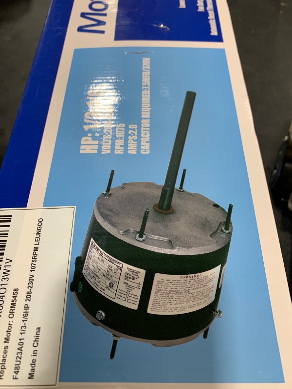 Photo 1 of ORM5458 Fan Motor, Replaces A.O. Smith ORM5458 1/3-1/6 HP, 1075 RPM, 208-230V, 2 Amps, 48Y Frame, Condenser Blower Motor,125W-245W Reversible Rotation, LEUNGOO