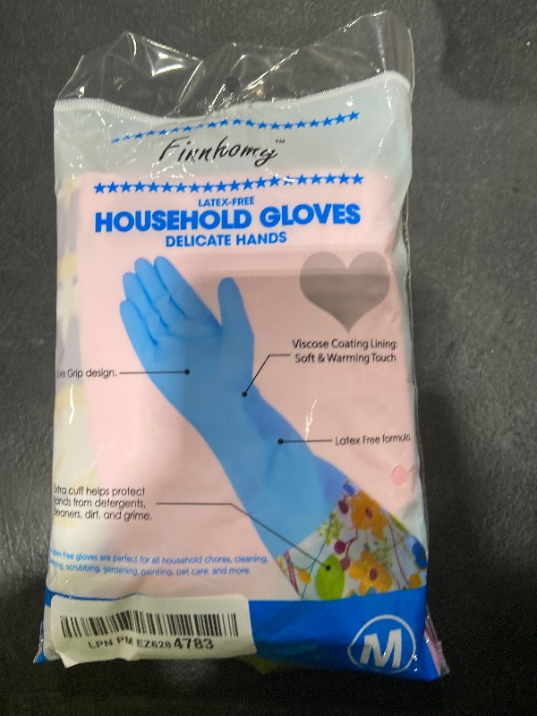 Photo 1 of 2 PAIRS Household Gloves Latex Free Cleaning Gloves with Soft Lining Long Cuff 15" & Grip, Medum, Pink/Blue