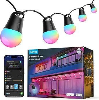 Photo 1 of Govee Smart Outdoor String Lights 2, 144ft Outdoor Lights with Dimmable Warm White LED Bulbs, 47 Scene Modes for Patio, Backyard, Balcony, IP65 Waterproof, Works with Alexa, App Control
