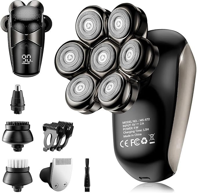 Photo 1 of SHPAVVER Head Shavers for Bald Men: 5-in-1 Electric Razor - IPX7 Waterproof Shaving Grooming Kit for Balder - Turbo Speed & Precision Blades (Gold)
