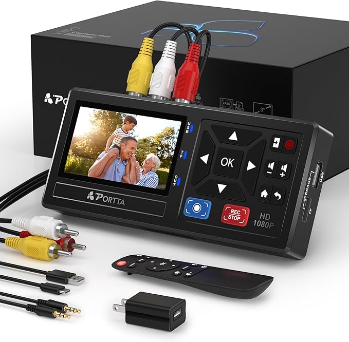 Photo 1 of Portta VHS to Digital Converter, Video to Digital Recorder with Remote, Compatible with VHS, VCR, DVR, DVD, Hi8, Mini DV Players, Camcorder, Gaming Consoles (Tapes/DVD Player Not Included)
