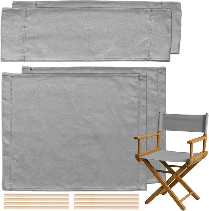 Photo 1 of STAY GENT 18''L X 15''W 2 Set Directors Chair Replacement Canvas for 18'' Director Chairs, Replacement Cover Canvas Seat and 19.7''L X 6.3''W Back Covers Kit for Director Chairs Movie Chair, Gray set 5