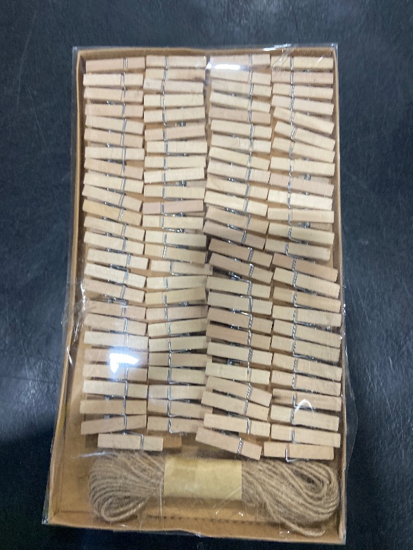 Photo 1 of 1.35 Inch Mini ClothesPins for Photo?100 Pcs? with 32 Feet Jute Twine?Mini Clothes Pins for Crafts,Wooden Small Clothes Pins for Pictures,Tiny Decorative Clothespins for Baby Shower(Natural Color)