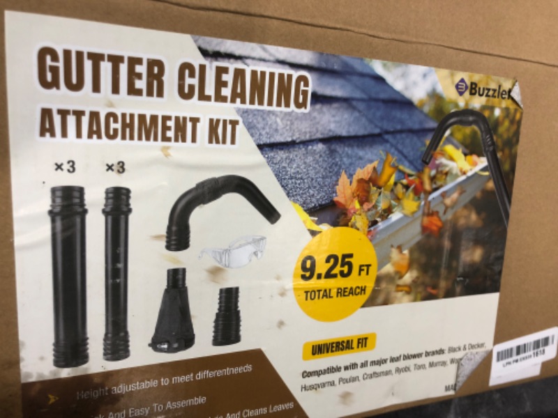 Photo 1 of Buzzlett Universal Gutter Cleaning Kit for Leaf Blowers, 9.3 Feet Long Gutter Cleaning Tools to Easily Clear Roof Leaves and Debris, Compatible with Most Brands of Blowers, Black