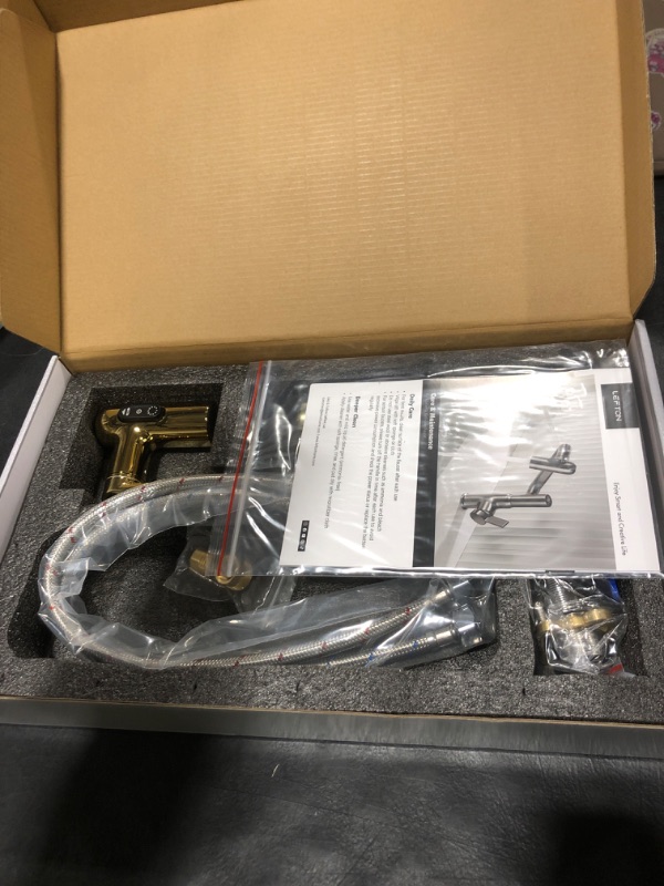 Photo 1 of Lefton Rotatable Bathroom Faucet with Temperature Display in Fahrenheit (Batteries-Free), 3 Water Outlet Modes, Polished Gold, BF2204-5