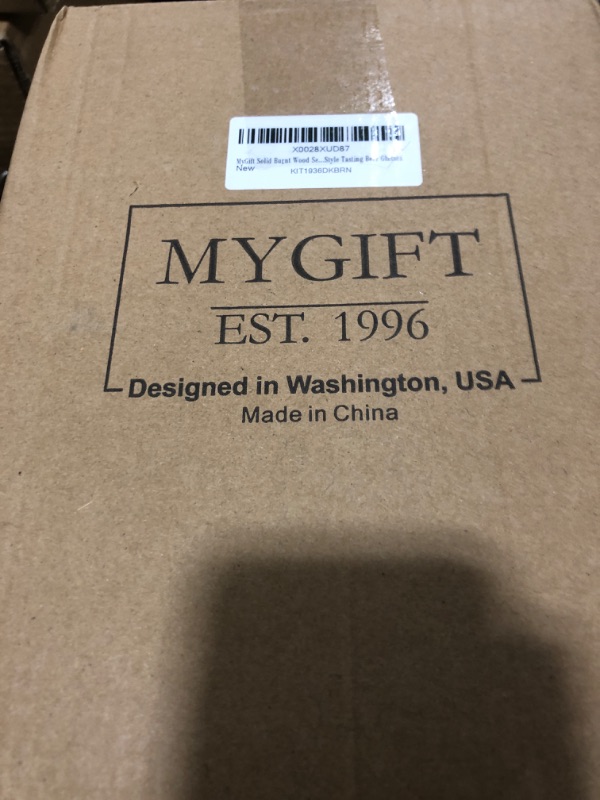 Photo 1 of ?Industrial Rustic Beer & Whiskey Flight Set? Burnt Wood Tray with Matte Black Metal Handle & 4 Snifter Glasses - Portable Tasting Serving Caddy for Home Bars, Tasting Events, Craft Beer Enthusiasts