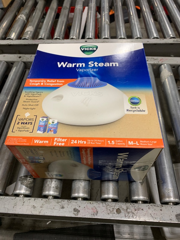 Photo 1 of Vicks Warm Steam Vaporizer, Small to Medium Rooms, 1.5 Gallon Tank – Warm Mist Humidifier for Baby and Kids Rooms with Night Light, Works with Vicks VapoPads and VapoSteam