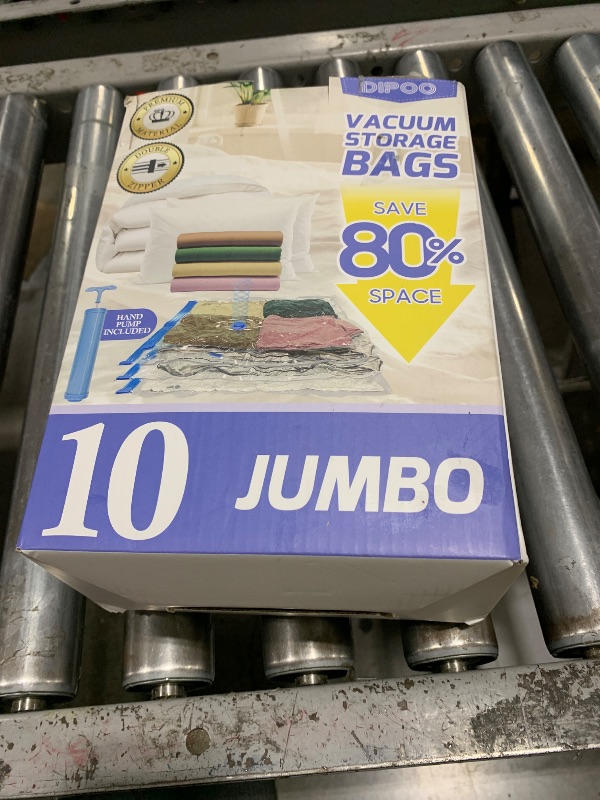 Photo 1 of 10 Pack Jumbo Vacuum Storage Bags with Hand Pump, 80% Storage Space Saving, Sturdy Leak-Free Space Saver Vacuum Seal Bags for Clothing, Vacuum Compression Bags for Travel Lugggage Blankets Comforters
