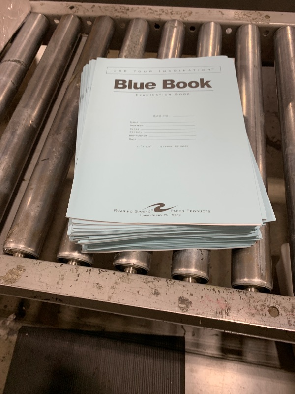 Photo 1 of ROARING SPRING Exam Blue Books, 50 School Examination Booklets, 11" x 8.5", 12 Sheets/24 Pages, Wide-Ruled with Margin Student Testbook, Made in USA