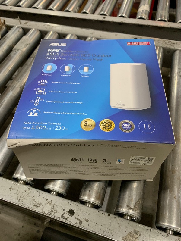 Photo 1 of ASUS ZenWiFi BD5 Outdoor Dual-Band WiFi 7 Mesh, 5000 Mbps, 2500 sq. ft. (1pk), Dual 2.5G Ports, IP65, PoE Powered, Wall and Pole Mount, VPNs