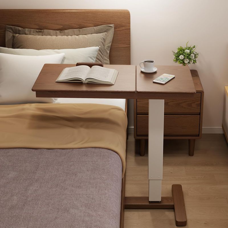 Photo 1 of Solid Wood Overbed Bedside Table with Wheels, Adjustable Medical Tilt Top Hospital Bed Table Over The Bed, Rolling Laptop Desk, Mobile Standing Desk for Hospital and Home Use (Walnut)
