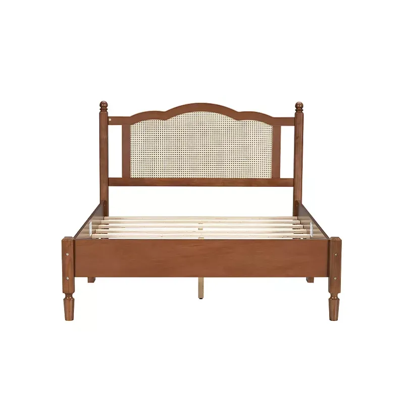Photo 1 of Wooden Platform Bed with Natural Rattan Headboard