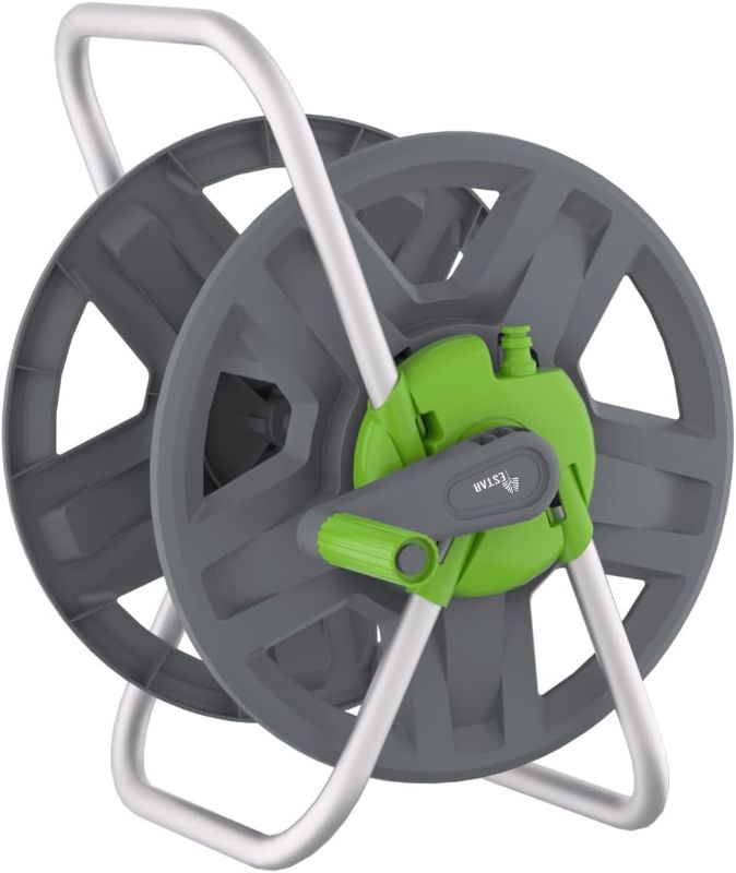 Photo 1 of Water Hose Reel Cart, Holds 65-100 Ft of 5/8 Inch Hose, Green Wall Mounted Garden Hose Cart, Portable Hose Reel for Convenient Storage and Watering
