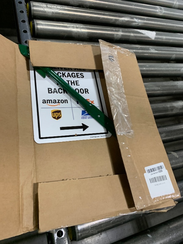 Photo 1 of SmartSign 10 x 7 inch “Please Deliver All Packages to The Back Door” Right Arrow Yard Sign, 40 mil Laminated Rustproof Aluminum, 21.5 inch Tall 