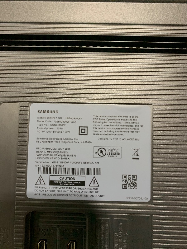 Photo 1 of Samsung 58-Inch Class Crystal UHD U8000F 4K Smart TV (2025 Model) Endless Free Content, Crystal Processor 4K, MetalStream Design, Knox Security, Alexa Built-in