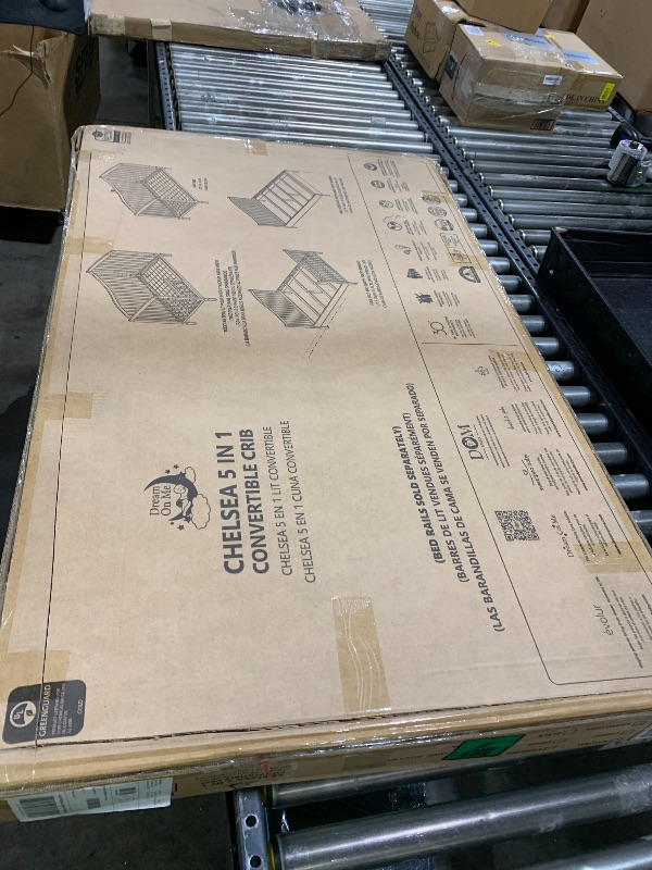 Photo 1 of Dream On Me Chelsea 5-in-1 Convertible Full-Size Baby Crib in Steel Grey, GreenGuard Gold & JPMA, Pinewood, 4 Mattress Heights, Converts to Toddler, Day & Full-Size Bed, Modern Classic Nursery