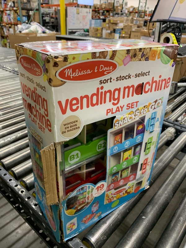 Photo 1 of Melissa & Doug Sort-Stock-Select Wooden Vending Machine Toy with Play Food, Mini Vending Machine Toys & Play Money, Preschool Toys for Kids Ages 3+