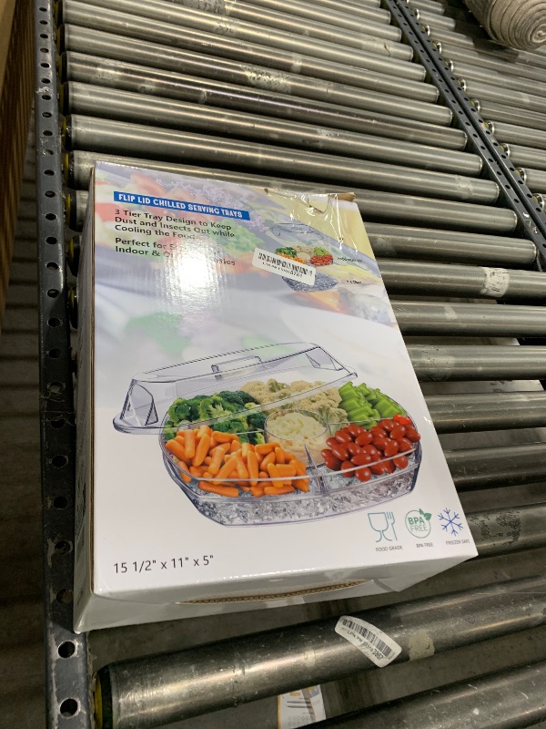 Photo 1 of LIMOEASY Chilled Veggie Tray, 15 Inch Clear Party Platter with 4 Compartments, Ice Serving Bowl with Lid, Cold Food Buffet Server for Fruit, Vegetable, Appetizer, Shrimp