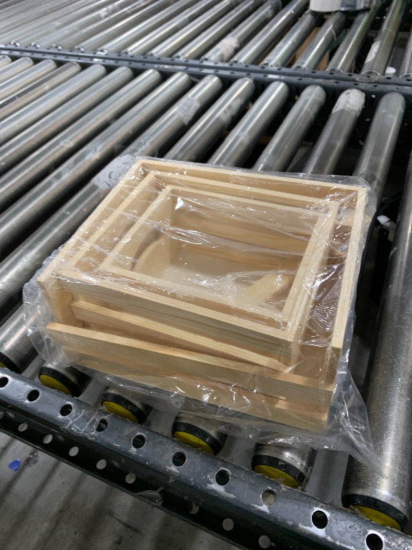 Photo 1 of Set of 3 Wooden Pallet Crates Nesting Unfinished Wood Trays Storage for DIY Crafts (Large Size 9.4 x 7.8 x 4.3 in)