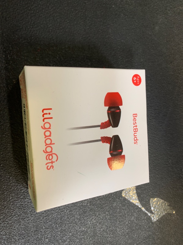 Photo 1 of LilGadgets BestBuds Ear Buds for Kids for School - Safe & Comfortable, Volume Limited, Wired Earbuds for Kids with an in-Line Microphone, Travel Case, and Splitter - Red/Black