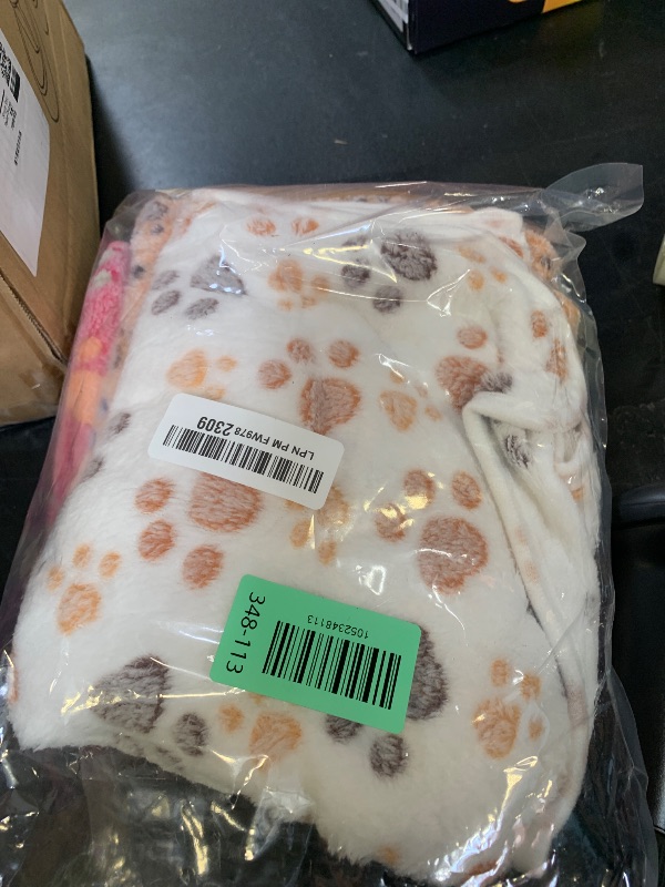 Photo 1 of 1 Pack 3 Blankets Super Soft Fluffy Premium Fleece Pet Blanket Flannel Paw Printed Throw for Dog Puppy Cat (Medium 30x20'', Brown, Pink, White)