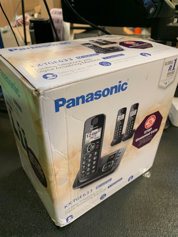 Photo 1 of Panasonic DECT 6.0 Expandable System, Cordless Phones With Answering Machine and Call Blocking - 3 Cordless Phones 3 Handsets - KX-TGE633M (Metallic Black)