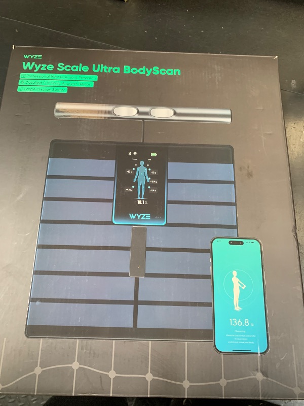 Photo 1 of Wyze Scale Ultra BodyScan Smart Scale with Handle – Wi-Fi & Bluetooth Body Composition Scale for Weight, BMI, Body Fat, Muscle Mass, and Segmental Measurement, Black