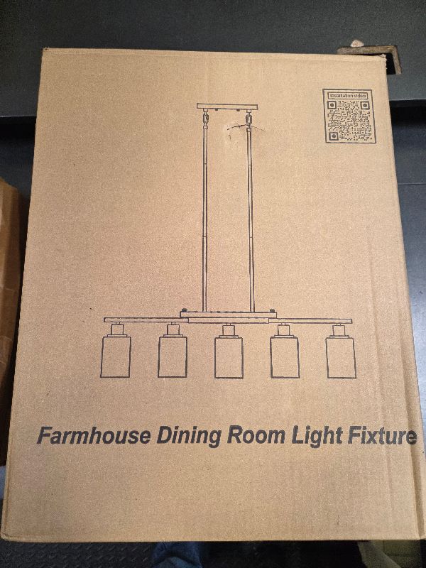 Photo 1 of 37" Farmhouse Dining Room Light Fixture Over Table, 5-Light Matte Black Wood Kitchen Island Lighting with Clear Glass Shade, Pendant Lights Linear Chandeliers for Dining Room Kitchen Island