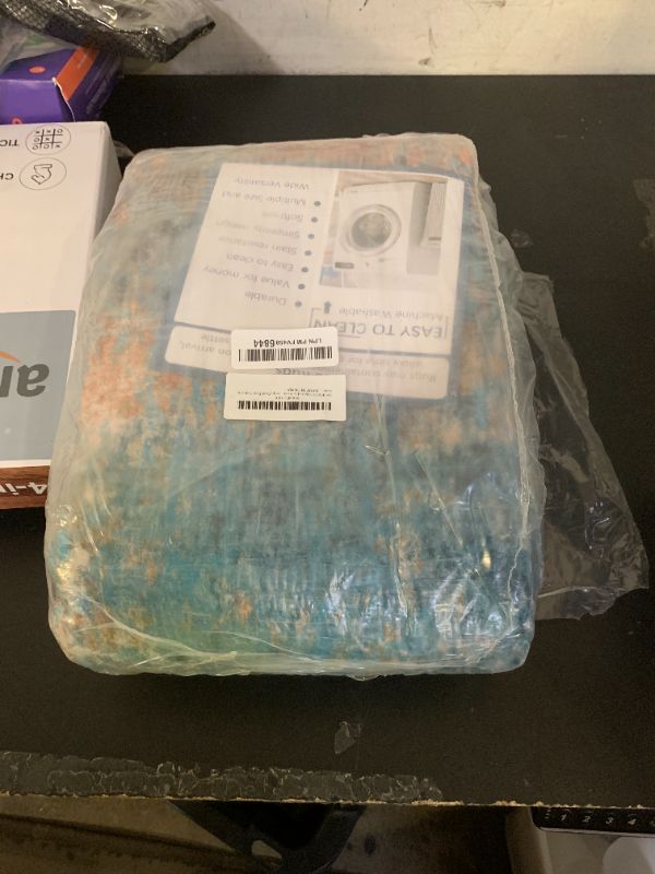 Photo 1 of RELEANY Washable Area Rugs 4'x6' Non-Slip Modern Abstract Soft for Living Room Entryway Bedroom Nursery, Print Pattern, Teal Blue Green Orange Rust Red Coloreful