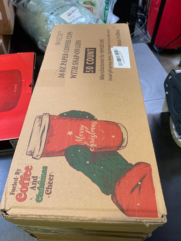 Photo 1 of Nihuecne 50 Pack 16 oz Christmas Disposable Coffee Cups with Snap-on Lids - for Hot or Cold Drinks, Paper Coffee Cups for Xmas Holiday Table Decorations Party Supplies, 5 Assorted Christmas Styles