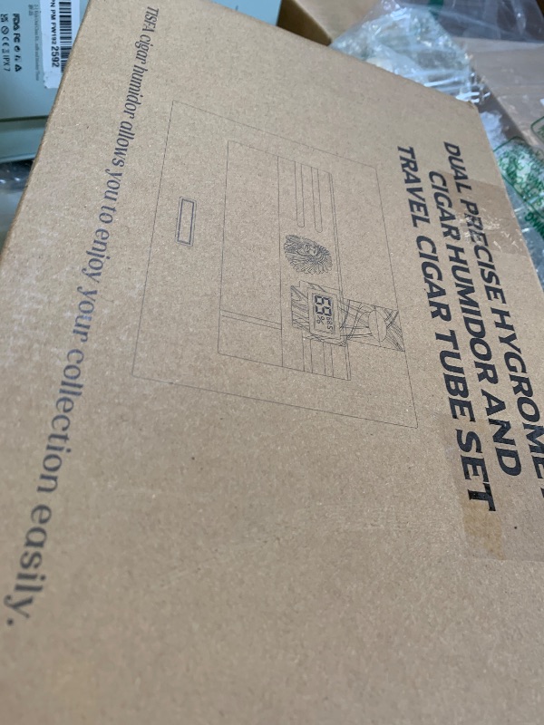 Photo 1 of TISFA Cigar Humidor, Cedar Wood Desktop Humidor Box with Digital Hygrometer, Adjustable Humidifier, Accessory Drawer, Divider, Cigar Length Measurement, Glass Top Storage Holder Cigar Case (Black)