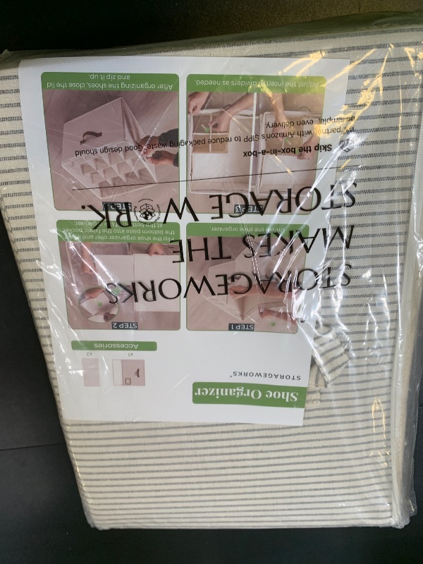 Photo 1 of StorageWorks Shoe Organizer for Closet, Fits up to 16 Pairs, Shoe Cubby Storage Containers with Adjustable Dividers and Clear Cover, Gray and White Stripes