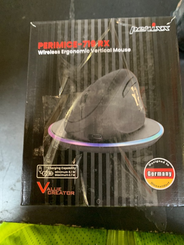 Photo 1 of Perixx PERIMICE-719RX Wireless 2.4G Rechargeable Ergonomic Mouse - Duo Wired and Cordless Charging Feature - Wireless Charger Included - Black