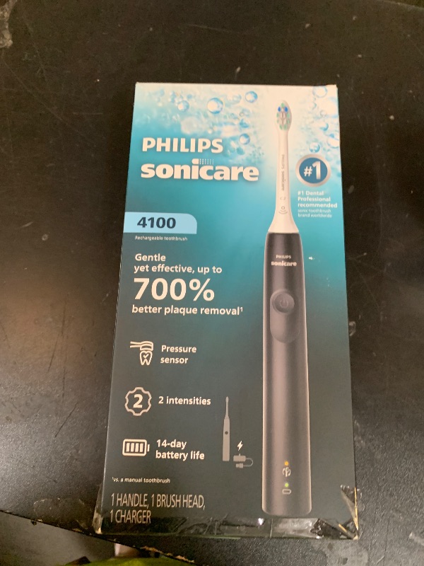 Photo 1 of Philips Sonicare 4100 Series Electric Toothbrush - Sonic Toothbrush with Advanced Sonic Technology, Pressure Sensor, Two Intensity Settings, Smartimer & Quadpacer, Black, Model HX3681/24