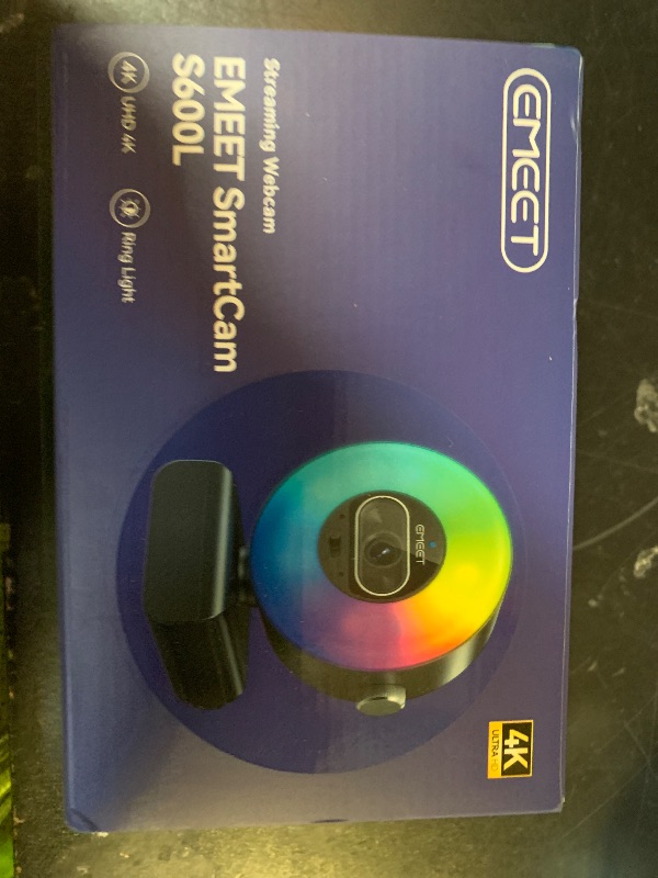 Photo 1 of EMEET S600L 4K Webcam for Streaming with Ring Light, 4 Lighting Modes, Rainbow Effect, 1/2" Sensor, AI Imaging, 0.2S PDAF, 2 Mics, Dial Control, 4K Webcam with Light for OBS/Twitch/YouTube/Zoom/PC/Mac